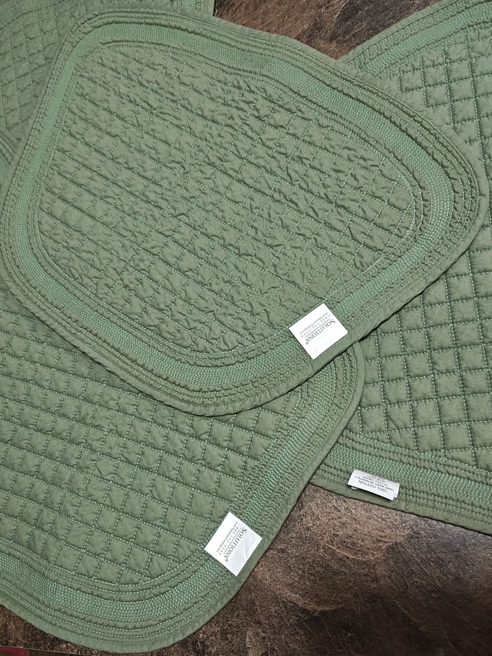 Stonewashed Quilted Kitchen Placemats Set in Sage Green